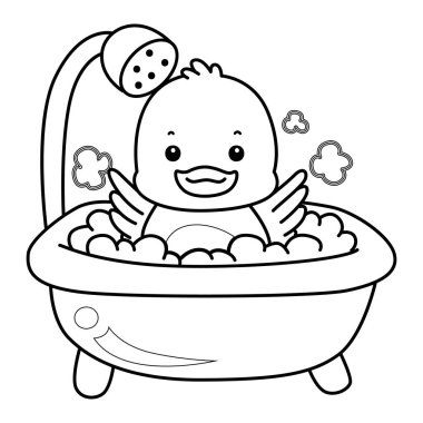 Şirin ördek ikonu. Komik bebek ördek hayvan serisi örnekleri. Yumuşak Ördek Tasarımları 'nın hayatı. Zürafa çizgisi banyo yapıyor.