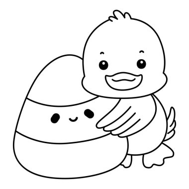 Şirin Ördek Cadılar Bayramı ikonu. Komik bebek ördek hayvan serisi Cadılar Bayramı illüstrasyonu. Ördek çizgisi Sarı şeker getir