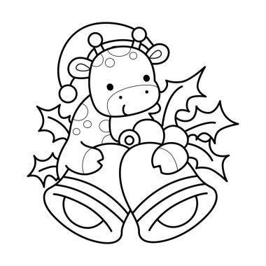 Noel temalı şirin zürafa hayvanları. Zürafa çizgisi bir çan getir