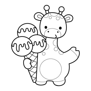 Zürafa hayvan çocukların komik çıkartması. Zürafa taslağı üç top dondurma getir.
