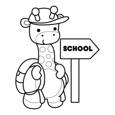 Çeşitli aktiviteleri olan sevimli zürafa hayvanları. Zürafanın taslağı okula gitmek istiyor.