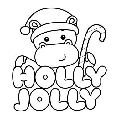 Noel temalı şirin bir hipopotam vektör ikonu. Komik bebek suaygırı hayvan Noel illüstrasyonu. Hipopotam 'ın özeti ve kutsal neşeli metin.