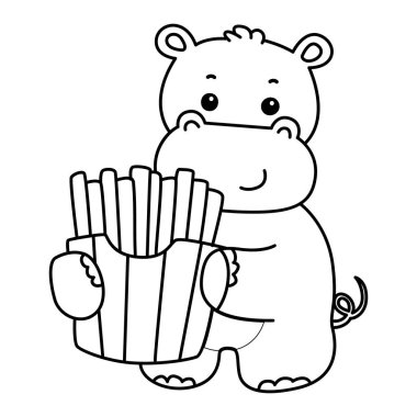 Tatlı su aygırı ikonu. Komik bebek su aygırı hayvan serisi illüstrasyonu. Kabarık su aygırlarının hayatı. Hipopotam çizgisi. Kızarmış pirinç getir.