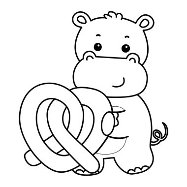 Tatlı su aygırı ikonu. Komik bebek su aygırı hayvan serisi illüstrasyonu. Kabarık su aygırlarının hayatı. Hipopotam çizgisi bir waffle getir.