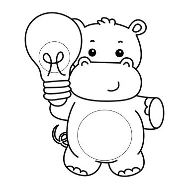 Tatlı su aygırı ikonu. Komik bebek su aygırı hayvan serisi illüstrasyonu. Kabarık su aygırlarının hayatı. Hipopotam çizgisi Bir lamba getir