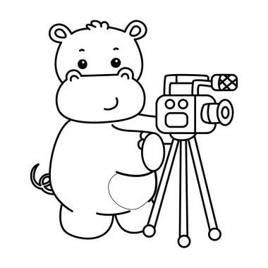 Tatlı su aygırı ikonu. Komik bebek su aygırı hayvan serisi illüstrasyonu. Kabarık su aygırlarının hayatı. Kamera ile içerik oluşturan suaygırlarının ana hatları