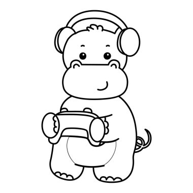 Tatlı su aygırı ikonu. Komik bebek su aygırı hayvan serisi illüstrasyonu. Kabarık su aygırlarının hayatı. Bir oyun oynayan su aygırının ana hatları