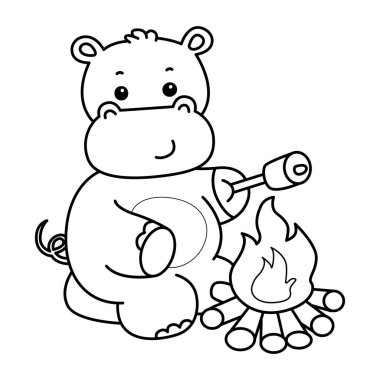 Tatlı su aygırı ikonu. Komik bebek su aygırı hayvan serisi illüstrasyonu. Kabarık su aygırlarının hayatı. Şekerlemeyi kızartan su aygırının taslağı.