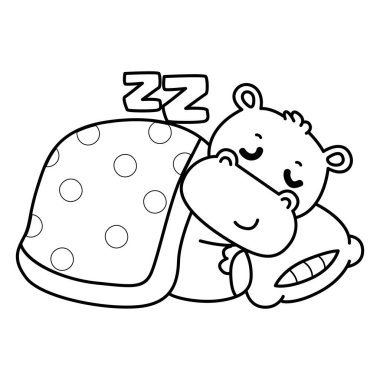 Tatlı su aygırı ikonu. Komik bebek su aygırı hayvan serisi illüstrasyonu. Kabarık su aygırlarının hayatı. Su aygırının ana hatları uyuyordu.