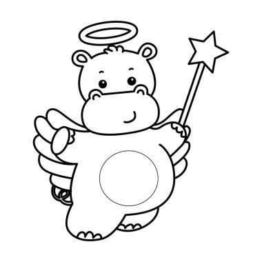 Tatlı su aygırı ikonu. Komik bebek su aygırı hayvan serisi illüstrasyonu. Kabarık su aygırlarının hayatı. Su aygırı çizgisi peri gibi.