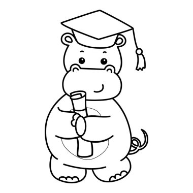 Tatlı su aygırı ikonu. Komik bebek su aygırı hayvan serisi illüstrasyonu. Kabarık su aygırlarının hayatı. Su aygırının ana hatları mezuniyetti.