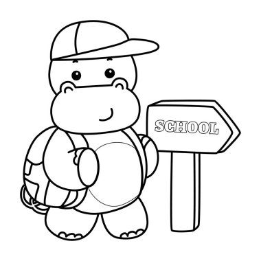 Tatlı su aygırı ikonu. Komik bebek su aygırı hayvan serisi illüstrasyonu. Kabarık su aygırlarının hayatı. Su aygırlarının ana hatları okula gitmek istiyor.