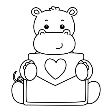 Tatlı su aygırı ikonu. Komik bebek su aygırı hayvan serisi illüstrasyonu. Kabarık su aygırlarının hayatı. Su aygırının taslağı bir aşk mektubu getir.