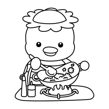 Kawaii Japon mitolojisi Kappa çıkartması şirin. Kappa 'nın kızarmış pirinç pişirme taslağı.