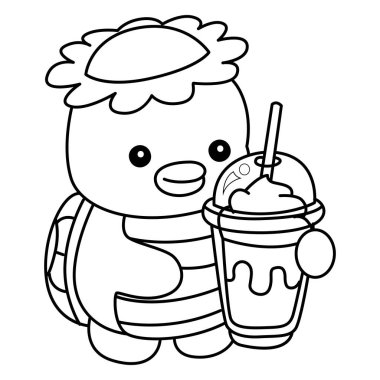 Kawaii Japon mitolojisi Kappa çıkartması şirin. Kappa taslağı bir milkshake getir