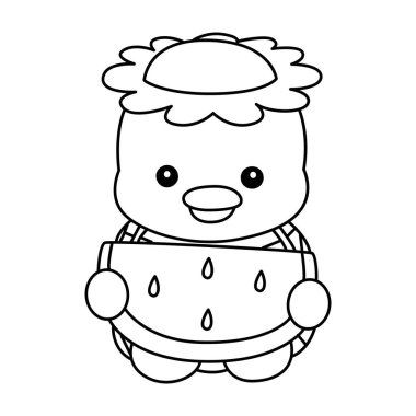 Kawaii Japon mitolojisi Kappa çıkartması şirin. Kappa taslağı bir karpuz getirir