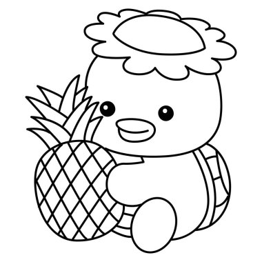 Kawaii Japon mitolojisi Kappa çıkartması şirin. Kappa taslağı bir ananas getir.