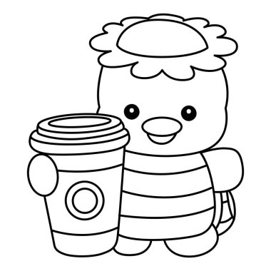 Kawaii Japon mitolojisi Kappa çıkartması şirin. Kappa taslağı bir fincan kahve getir.