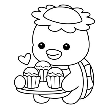 Kawaii Japon mitolojisi Kappa çıkartması şirin. Kappa 'nın ana hatları üç kap kek getir.