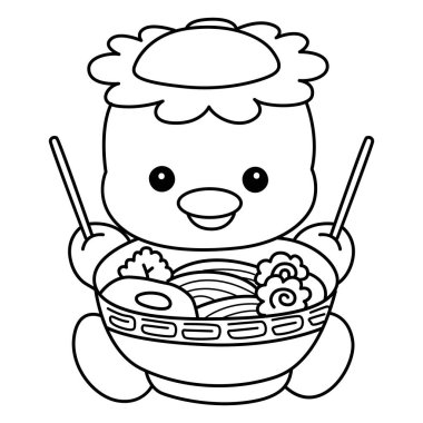 Kawaii Japon mitolojisi Kappa çıkartması şirin. Kappa 'nın taslağı erişte yemek istiyor.