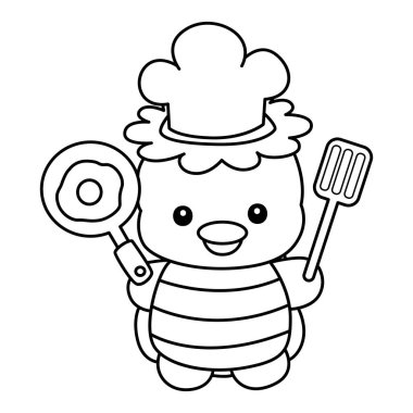 Kawaii Japon mitolojisi Kappa çıkartması şirin. Kappa hatları yumurta pişirmek istiyor.