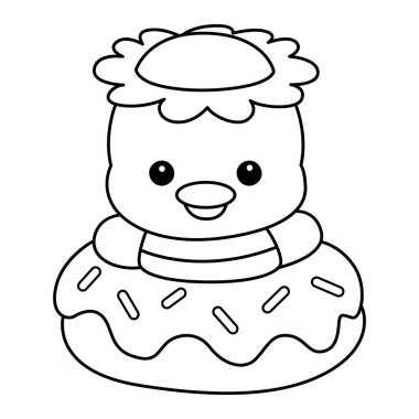 Kawaii Japon mitolojisi Kappa çıkartması şirin. Çöreğe sıkışmış Kappa 'nın ana hatları