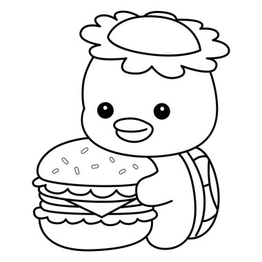 Kawaii Japon mitolojisi Kappa çıkartması şirin. Kappa taslağı bir burger getir.