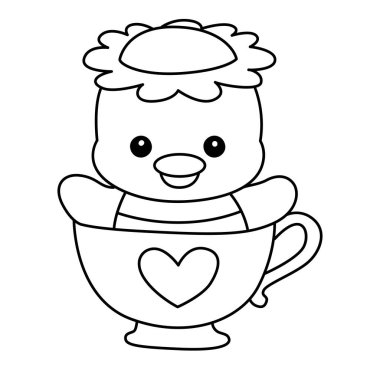 Kawaii Japon mitolojisi Kappa çıkartması şirin. Çaydanlığa sıkışmış Kappa 'nın ana hatları