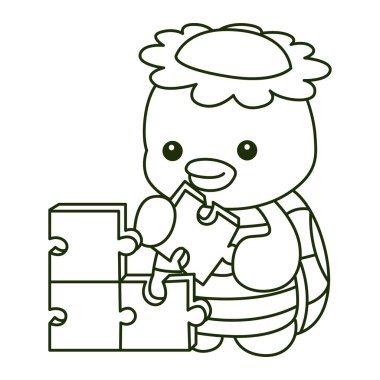 Kawaii Japon mitolojisi Kappa çıkartması şirin. Bir yapboz çalan kappa çizgisi