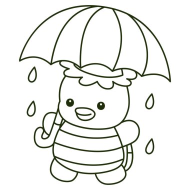 Kawaii Japon mitolojisi Kappa çıkartması şirin. Kappa taslağı bir şemsiye getir