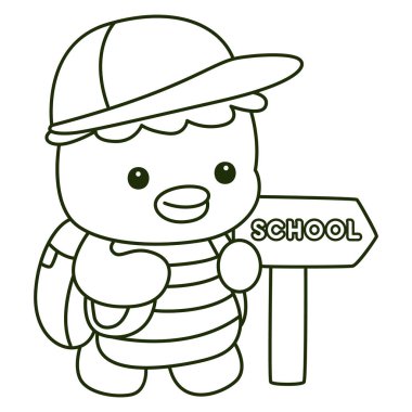 Kawaii Japon mitolojisi Kappa çıkartması şirin. Kappa 'nın taslağı okula gitmek istiyor