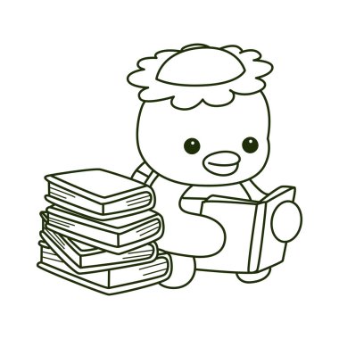 Kawaii Japon mitolojisi Kappa çıkartması şirin. Kappa 'nın kitap okuma taslağı