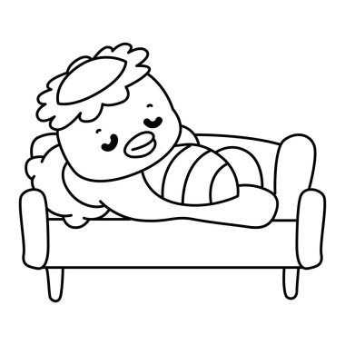 Kawaii Japon mitolojisi Kappa çıkartması şirin. Kanepede yatan Kappa 'nın taslağı.