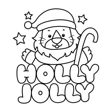 Şirin Aslan Noel vektör ikonu. Komik bebek aslan hayvan serisi Noel illüstrasyonu. Kutsanmış neşeli metin taslağı