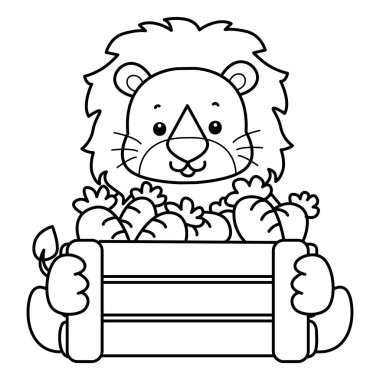 Sevimli aslanların boyama sayfaları. Aslanın ana hatları bir sürü havuç getirir.