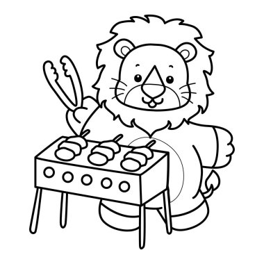 Sevimli aslanların boyama sayfaları. Aslanın ana hatları barbeküyü kızarttı.