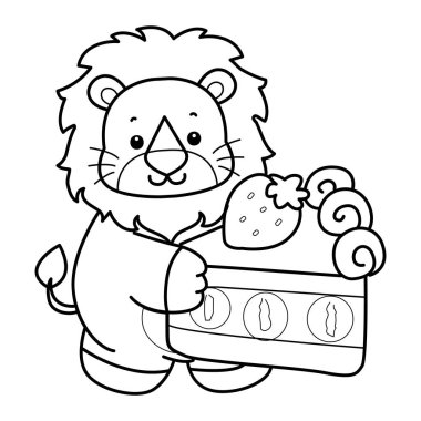 Sevimli aslanların boyama sayfaları. Aslan çizgisi Çilekli kek getir