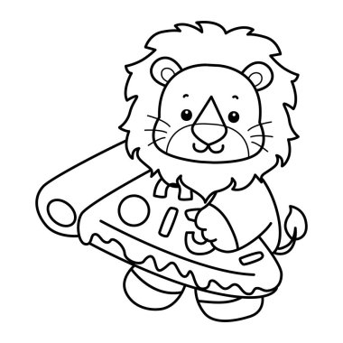 Sevimli aslanların boyama sayfaları. Aslanın ana hatlarıyla pizza getir.