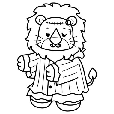 Sevimli aslanların boyama sayfaları. Frankenstein kostümü giyen aslan çizgisi.
