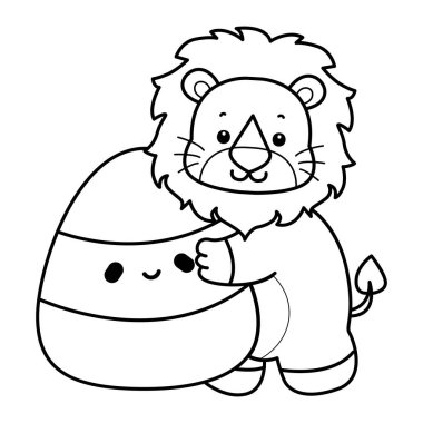 Sevimli aslanların boyama sayfaları. Aslan çizgisi, sarı şeker getir.