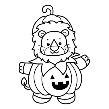 Sevimli aslanların boyama sayfaları. Cadılar bayramında balkabağı kostümü giyen aslanın ana hatları