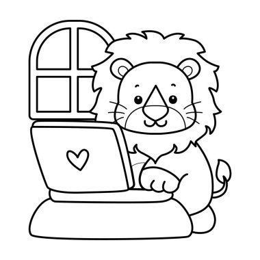 Sevimli aslanların boyama sayfaları. Not defterinde yazan aslanın ana hatları