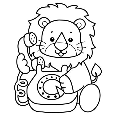 Sevimli aslanların boyama sayfaları. Telefonla arayan aslanın ana hatları