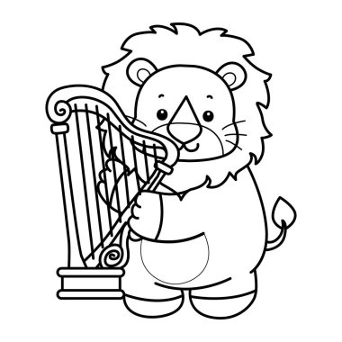 Sevimli aslanların boyama sayfaları. Arpa çalan aslan çizgisi.