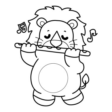 Sevimli aslanların boyama sayfaları. Flüt çalan aslanın taslağı.