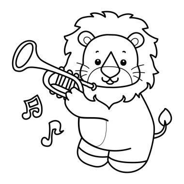 Sevimli aslanların boyama sayfaları. Trompet çalan aslanın ana hatları