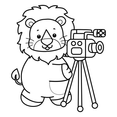 Sevimli aslanların boyama sayfaları. Kamerayla video çeken aslanın ana hatları