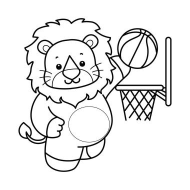 Sevimli aslanların boyama sayfaları. Basketbol oynayan aslanın ana hatları