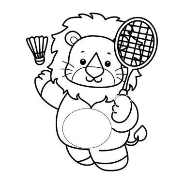 Sevimli aslanların boyama sayfaları. Badminton oynayan aslan çizgisi
