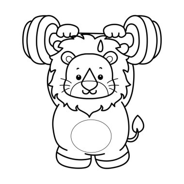 Sevimli aslanların boyama sayfaları. Bir dambılı kaldıran aslanın ana hatları